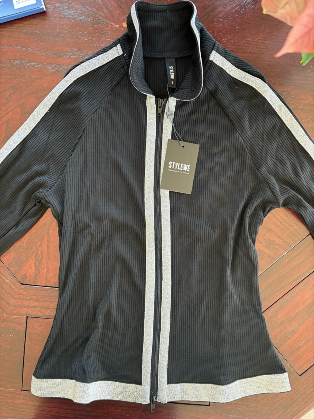 STYLEWE Black Ribbed Jacket with Silver Trim